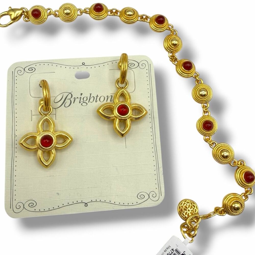 NWT Brighton Venetian Gems set Flower Reversible Post Drop Earrings & Bracelet